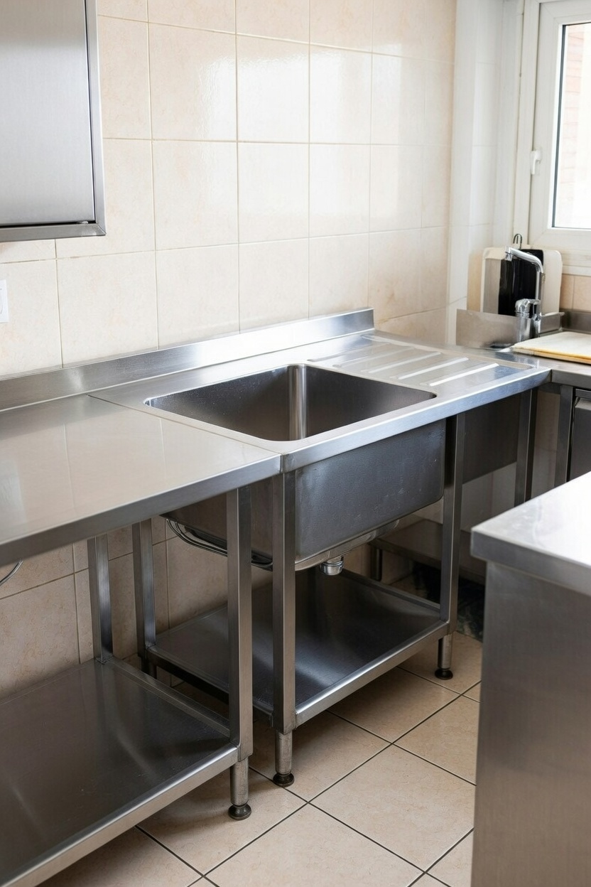 Tek Gözlü Paslanmaz Çelik Endüstriyel Evye 120 cm