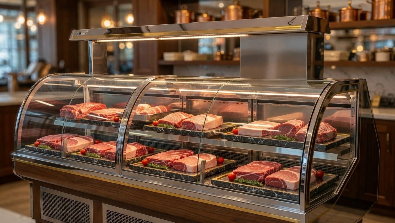 Bombeli Camlı Yatay Et Teşhir Dolabı 200 cm